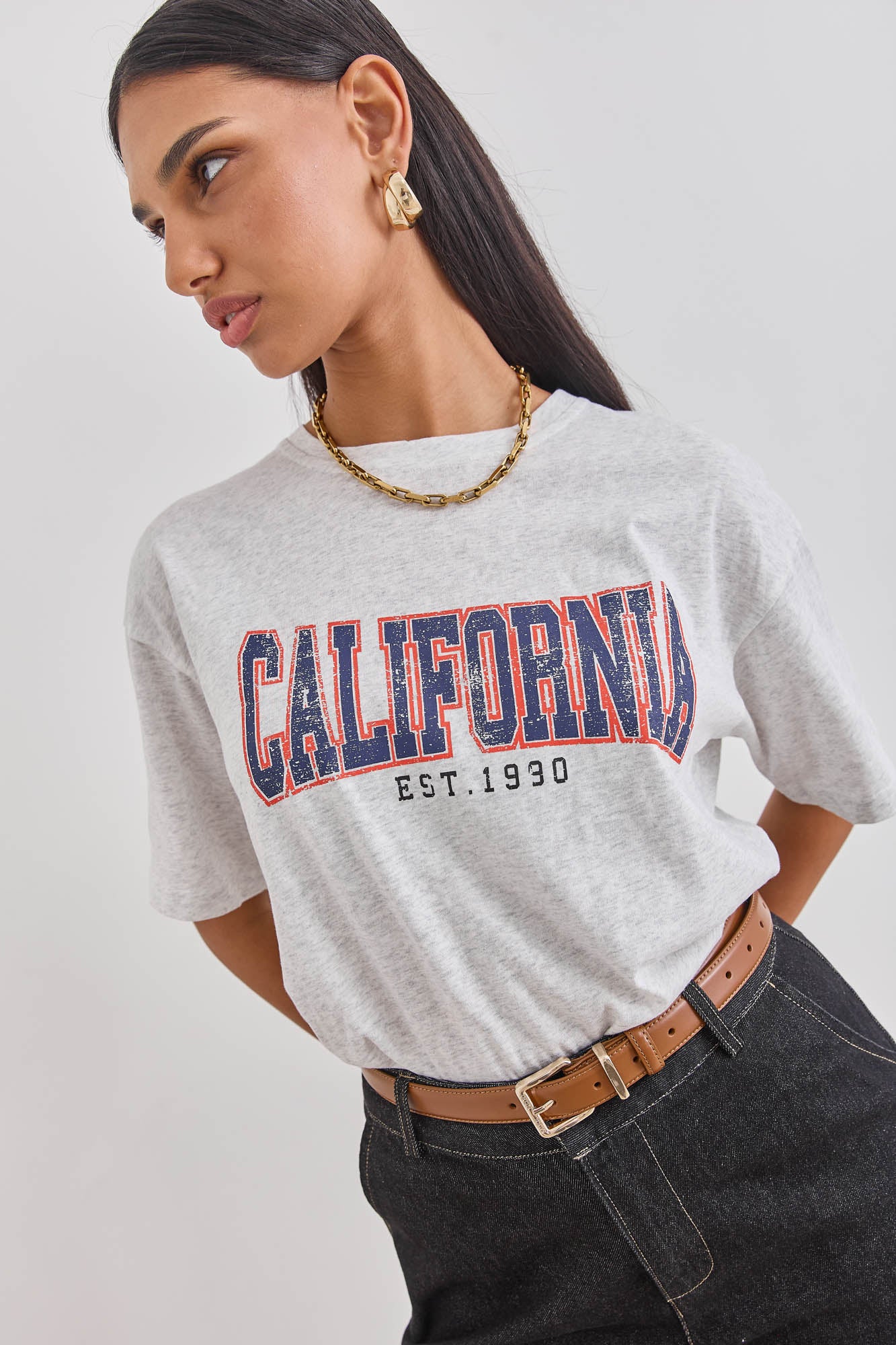 טי שירט קליפורניה פרינט | אפור