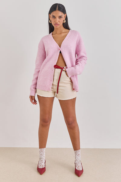 קרדיגן סריג קלואי כפתורי לב | ורוד