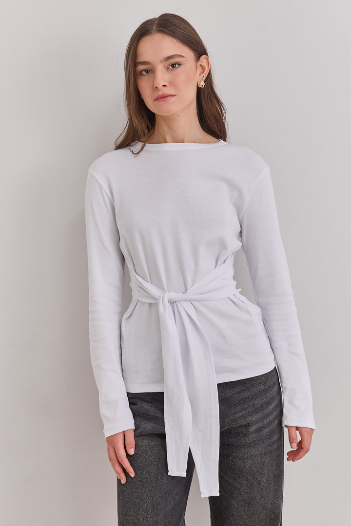 חולצת אן מרי רצועות קשירה | לבן