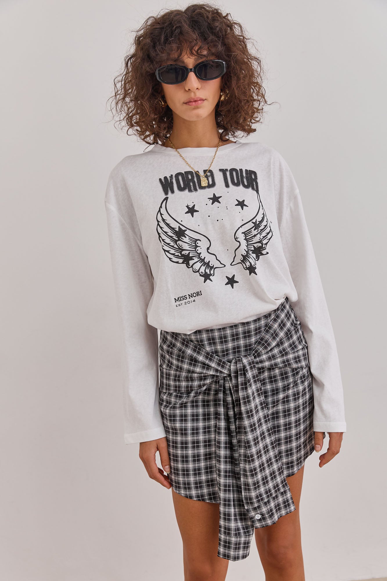 חולצת מלודי פרינט שרוולים ארוכים | לבן