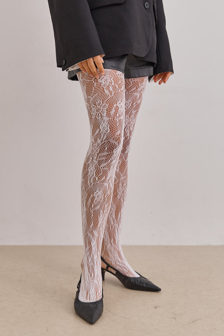 גרביוני קייטי דוגמת תחרה | לבן