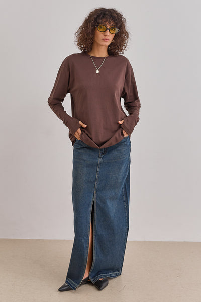 טי שירט ריי שרוול ארוך כפול | חום