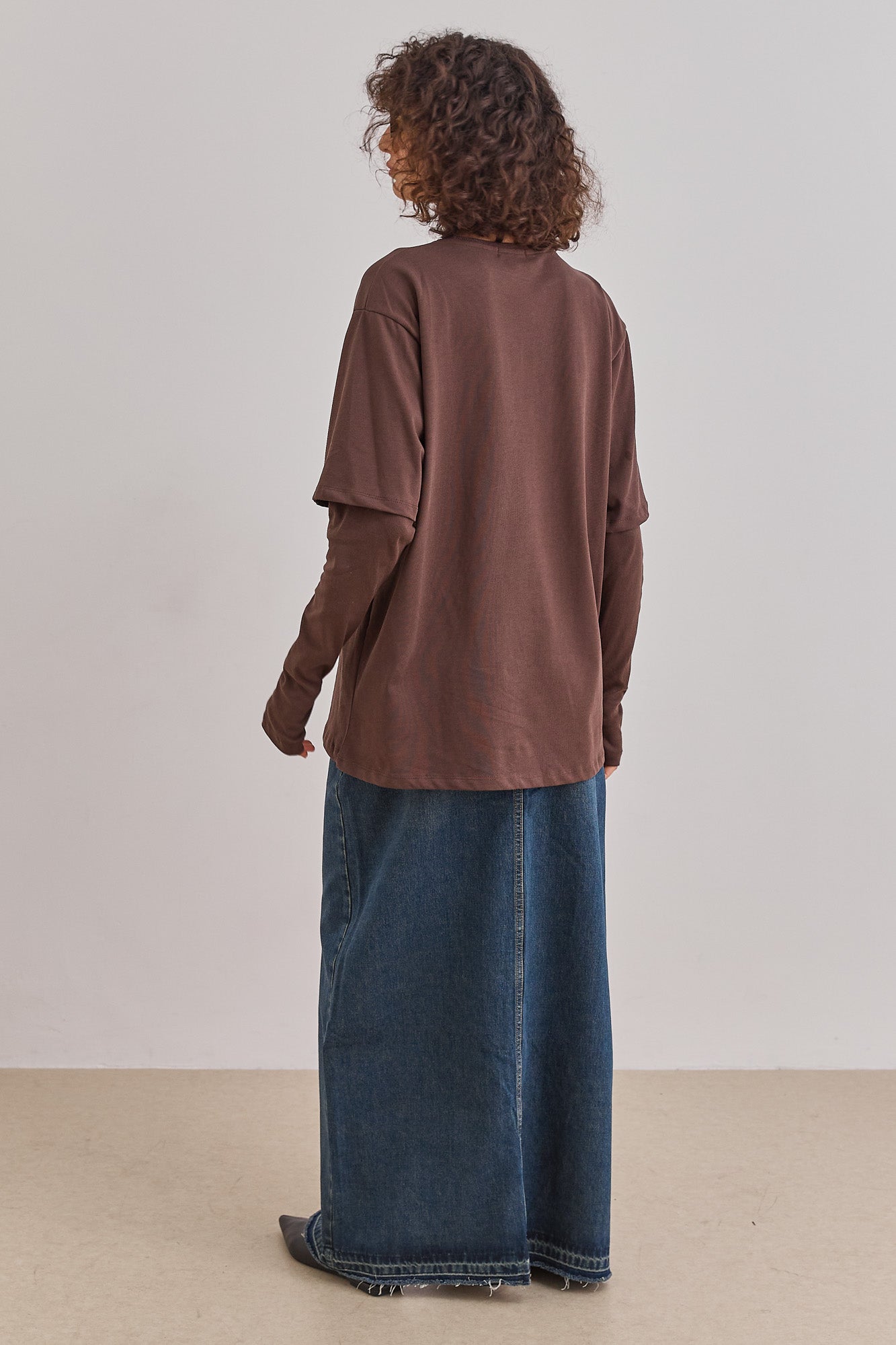 טי שירט ריי שרוול ארוך כפול | חום