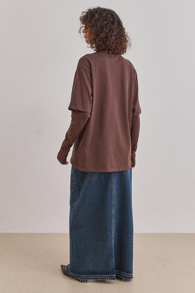 טי שירט ריי שרוול ארוך כפול | חום