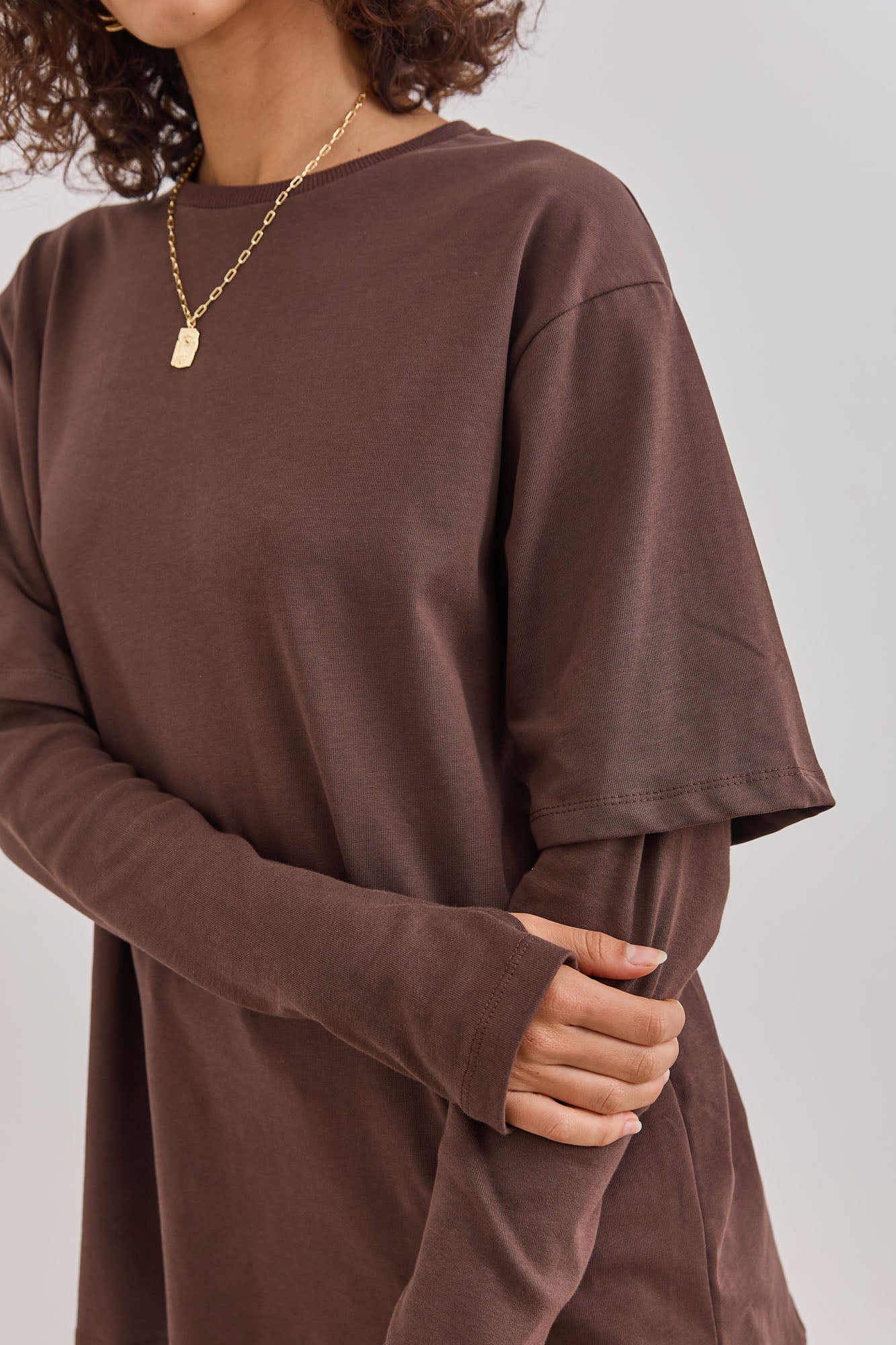 טי שירט ריי שרוול ארוך כפול | חום