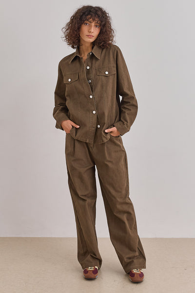 מכנסי דנים ברי גזרה רחבה | חום