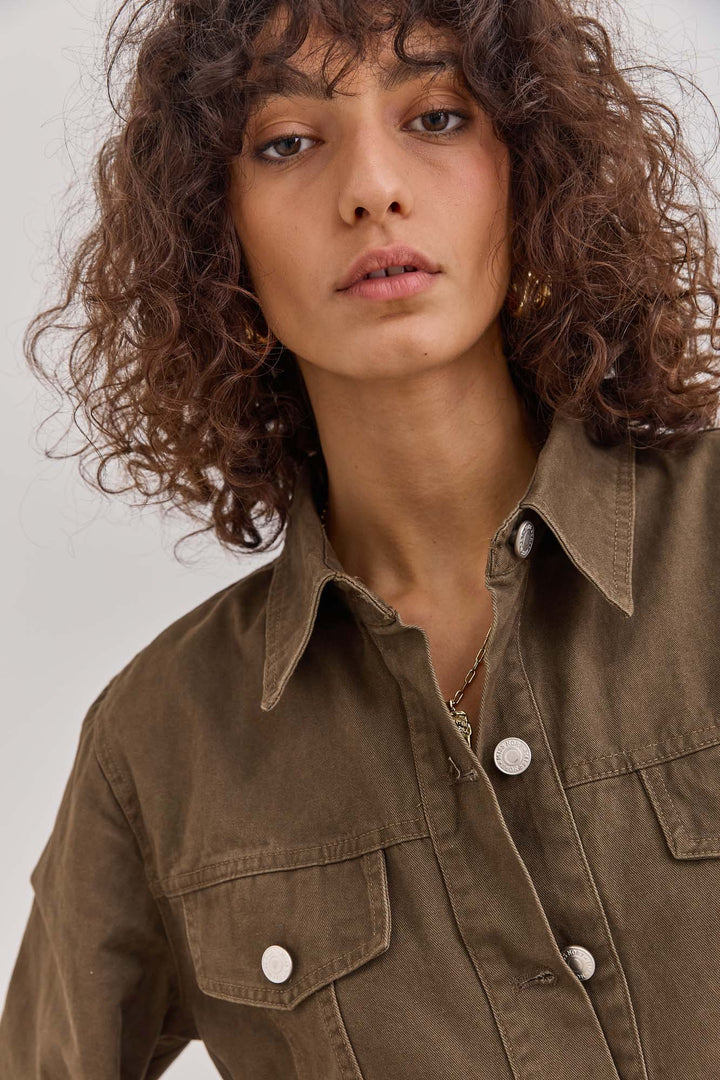 ג'קט דנים ברי גזרת אוברסייז | חום