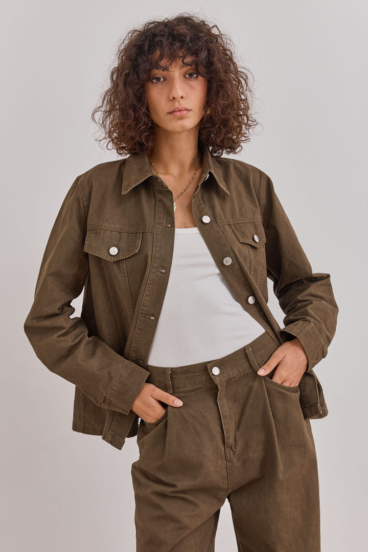 ג'קט דנים ברי גזרת אוברסייז | חום