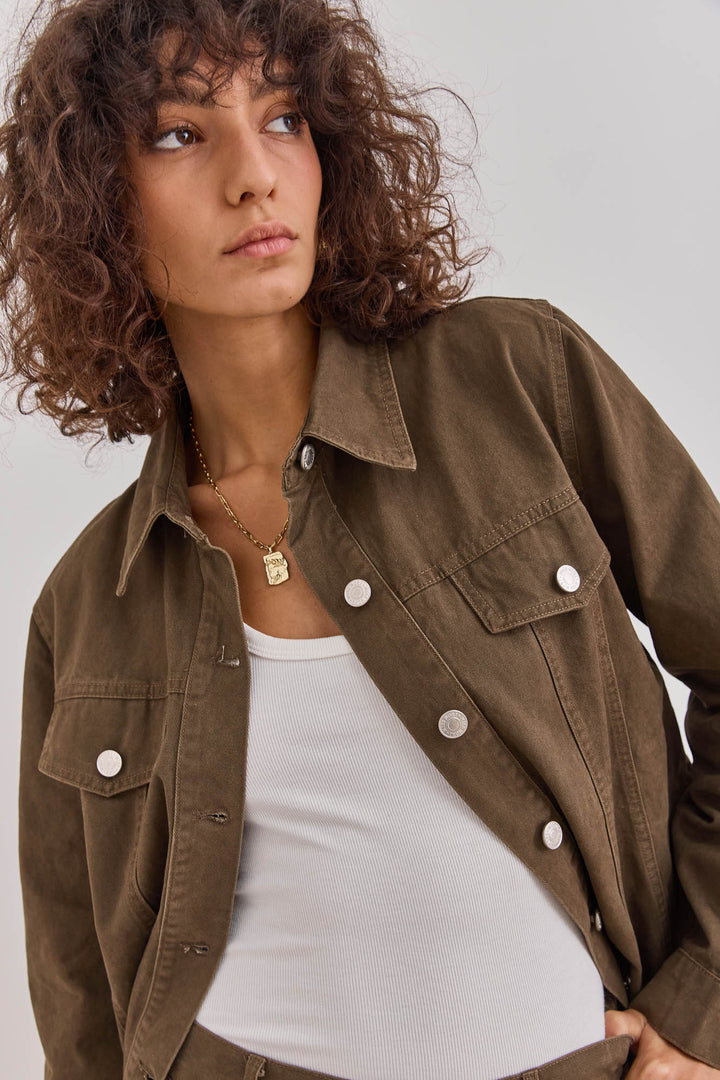 ג'קט דנים ברי גזרת אוברסייז | חום