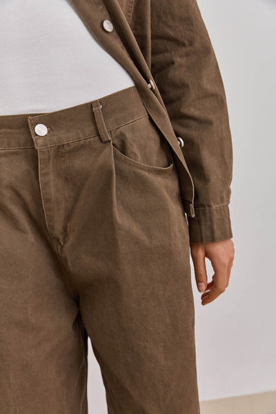 מכנסי דנים ברי גזרה רחבה | חום