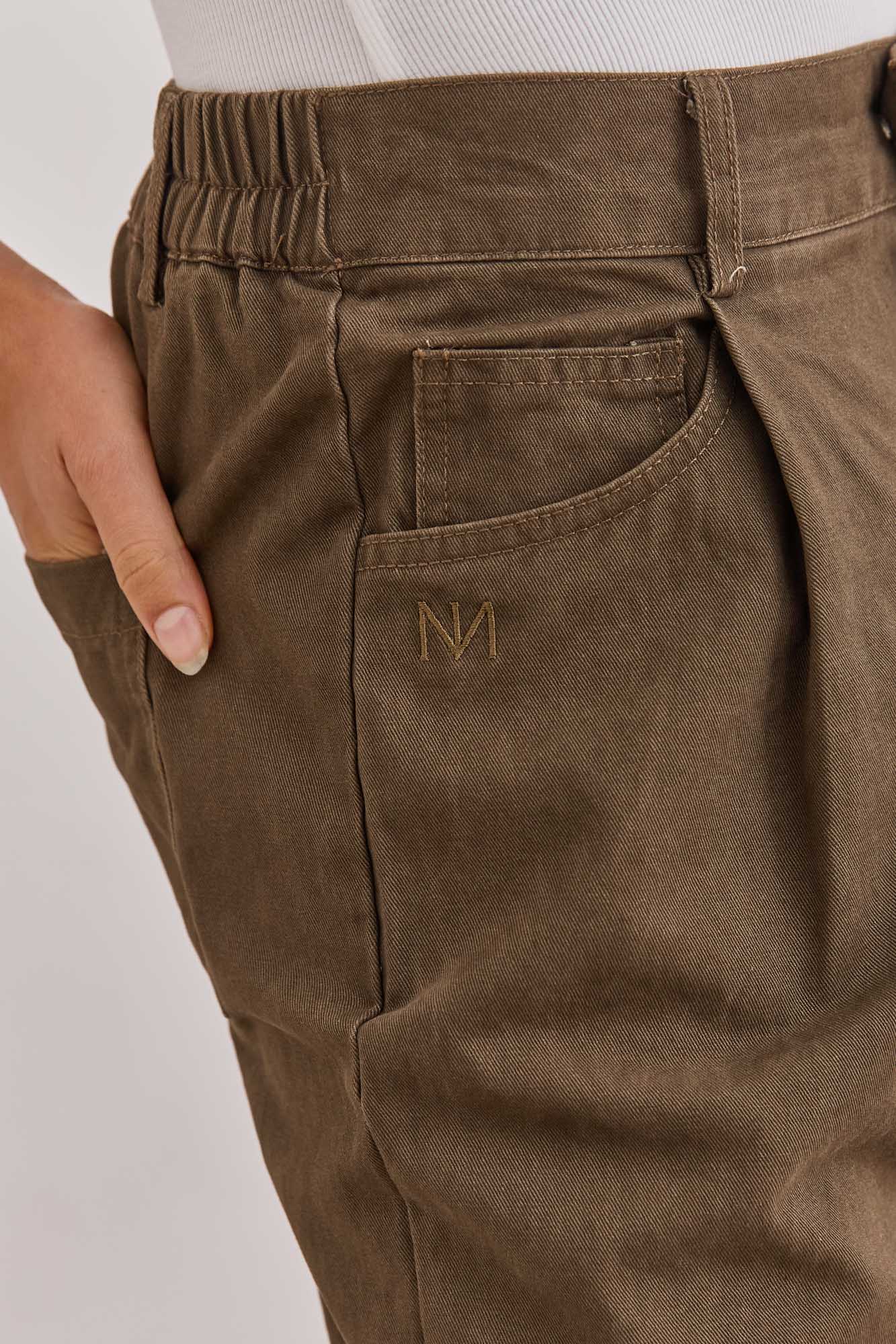 מכנסי דנים ברי גזרה רחבה | חום