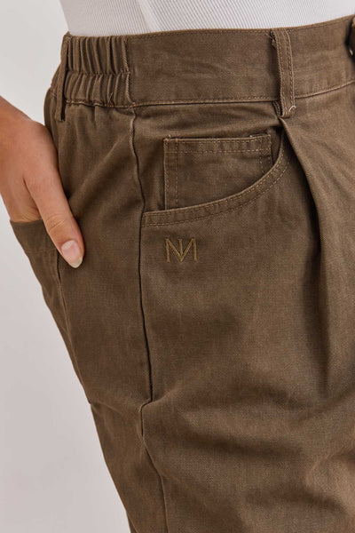 מכנסי דנים ברי גזרה רחבה | חום