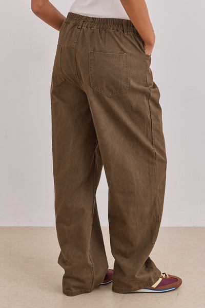 מכנסי דנים ברי גזרה רחבה | חום