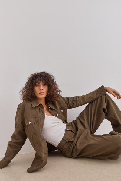 מכנסי דנים ברי גזרה רחבה | חום