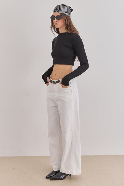 חולצת קרופ ויולט בד ריב שרוול כפפה | שחור