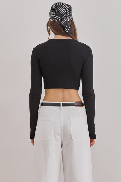 חולצת קרופ ויולט בד ריב שרוול כפפה | שחור