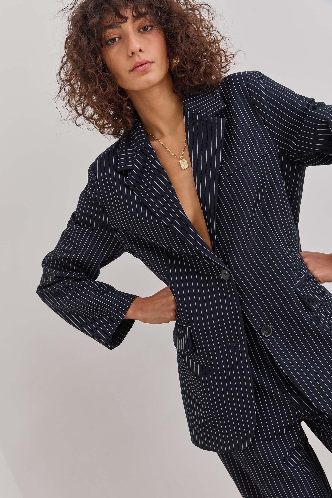 בלייזר מחויט ביל סטרייפס | כחול נייבי