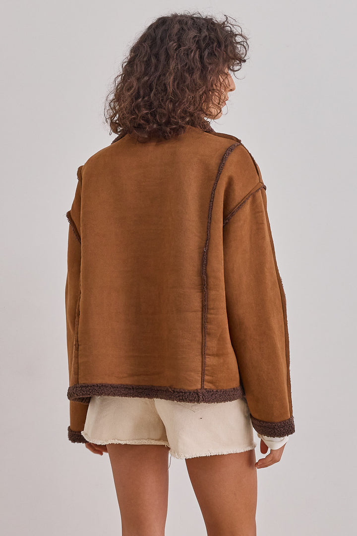 מעיל זמש בריג'יט בשילוב פרווה | חום