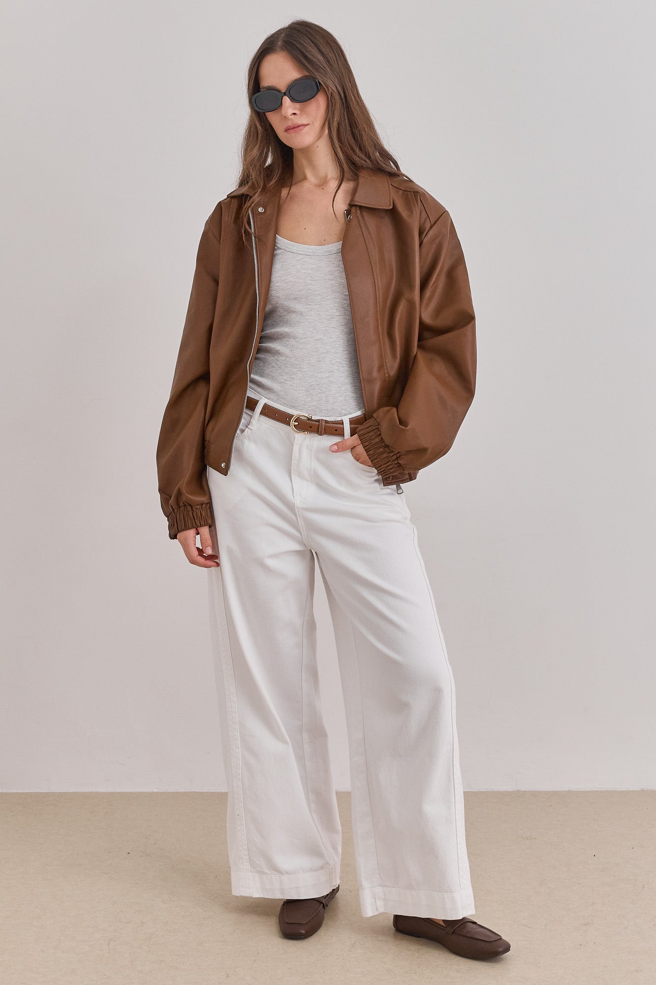 ג'קט גלן דמוי עור | חום