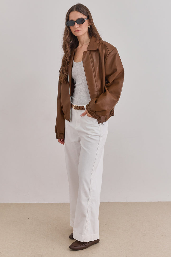 ג'קט גלן דמוי עור | חום