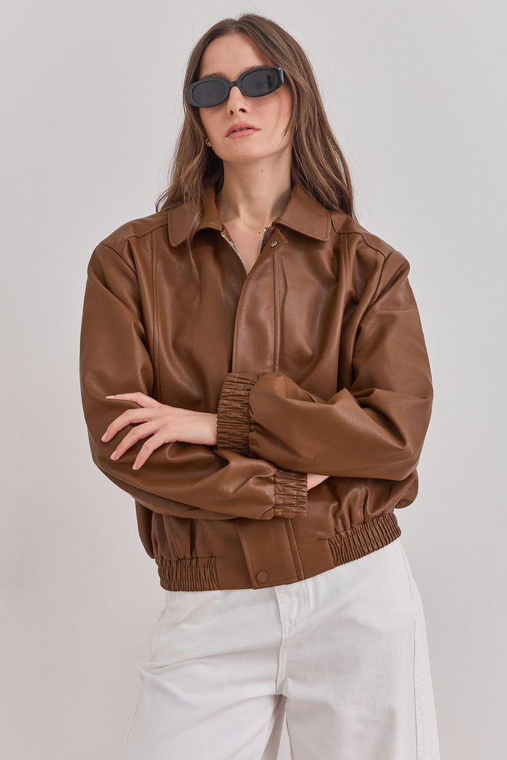 ג'קט גלן דמוי עור | חום