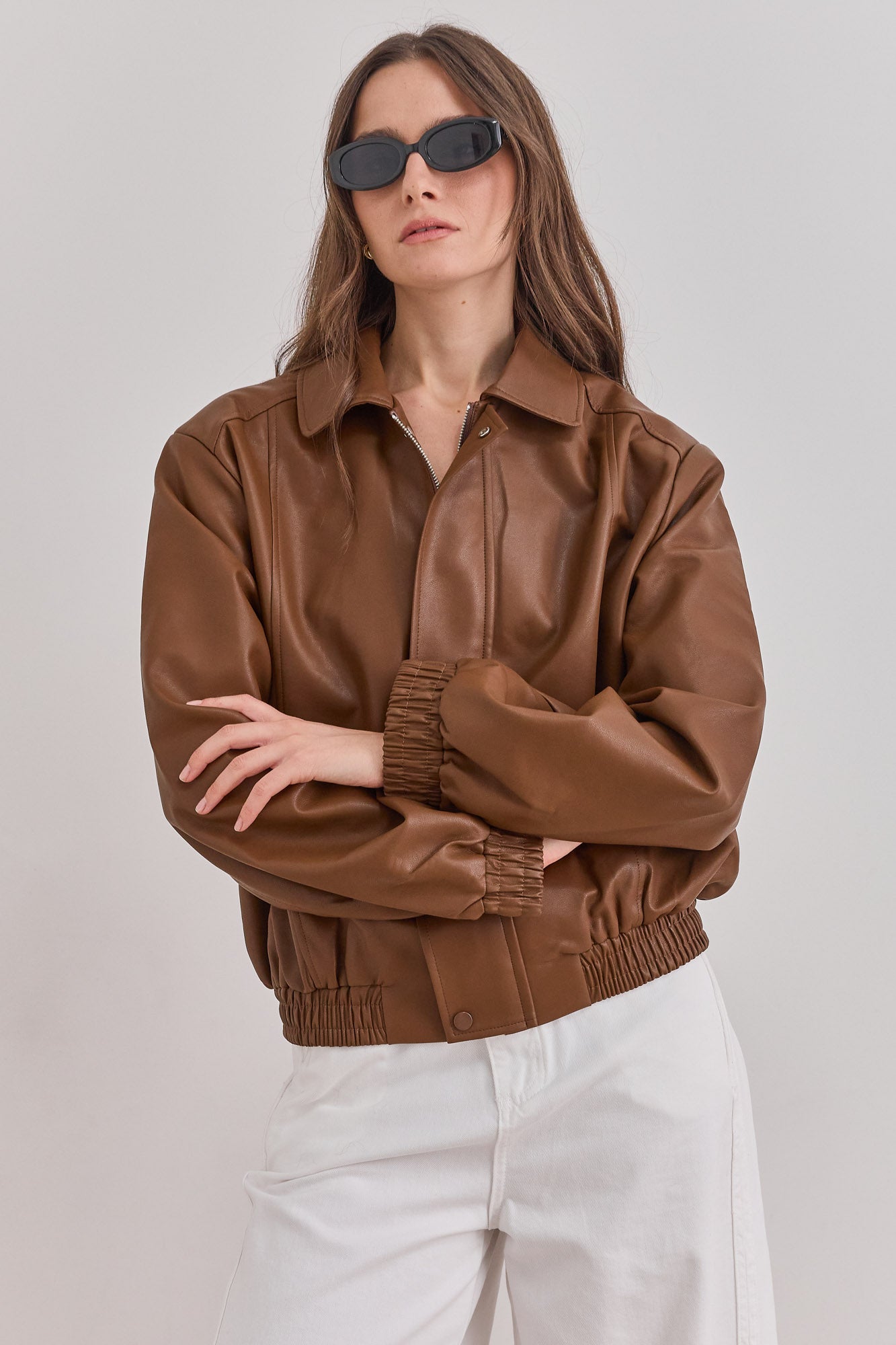 ג'קט גלן דמוי עור | חום