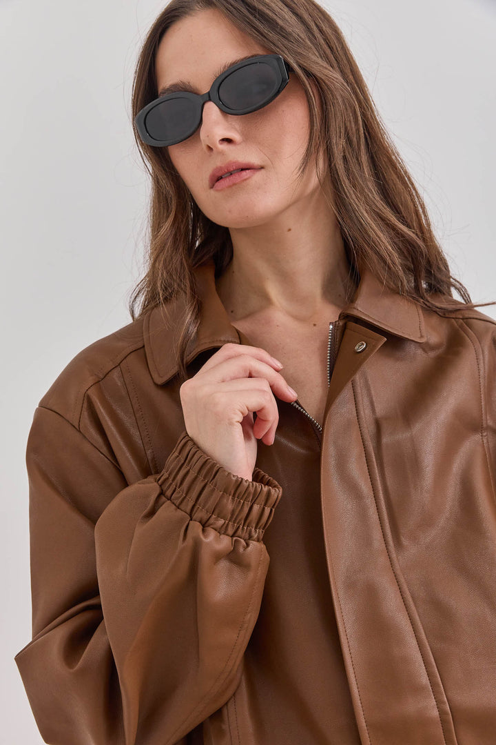 ג'קט גלן דמוי עור | חום