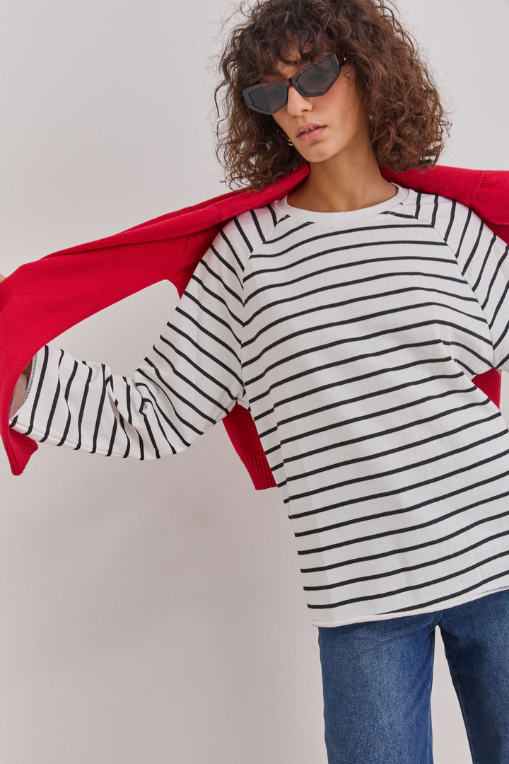 חולצת דונה סטרייפס שרוול ארוך | לבן/שחור