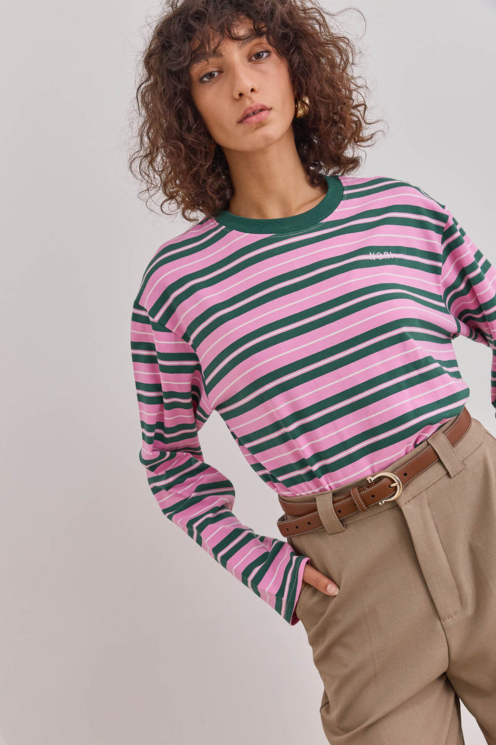 טי סטרייפס יאנה צווארון מובלט | ורוד/ירוק