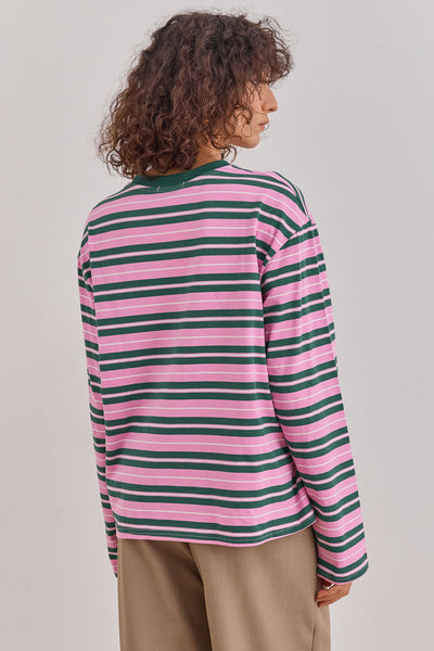 טי סטרייפס יאנה צווארון מובלט | ורוד/ירוק