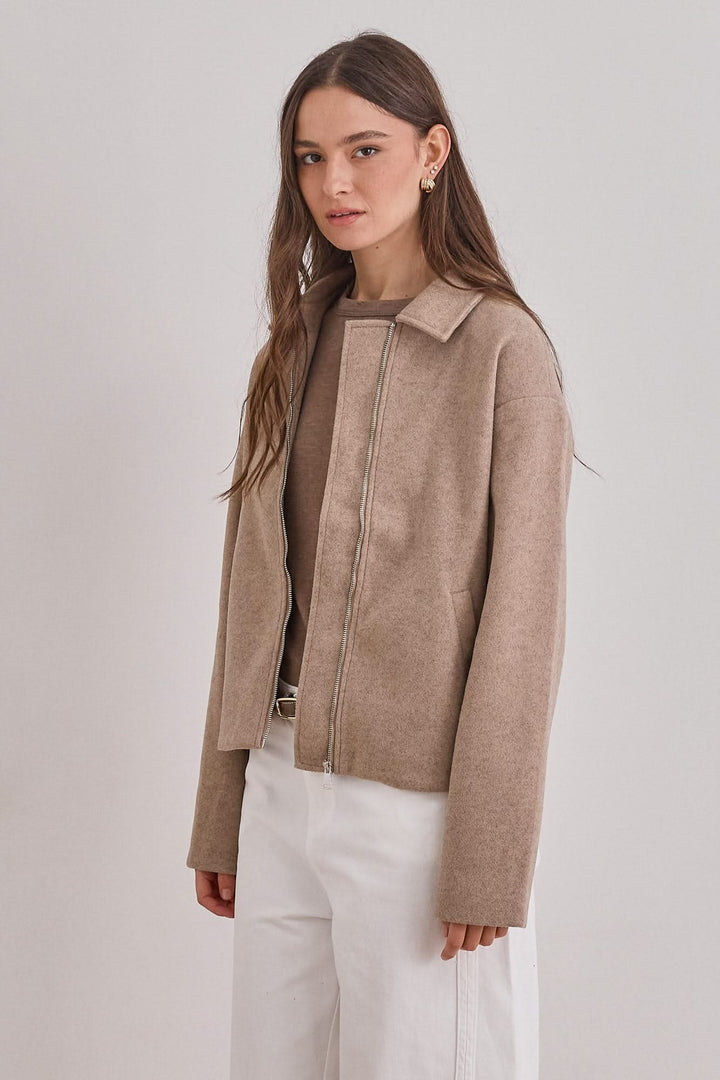 מעיל צמרירי אנאבל בשילוב צווארון | מוקה