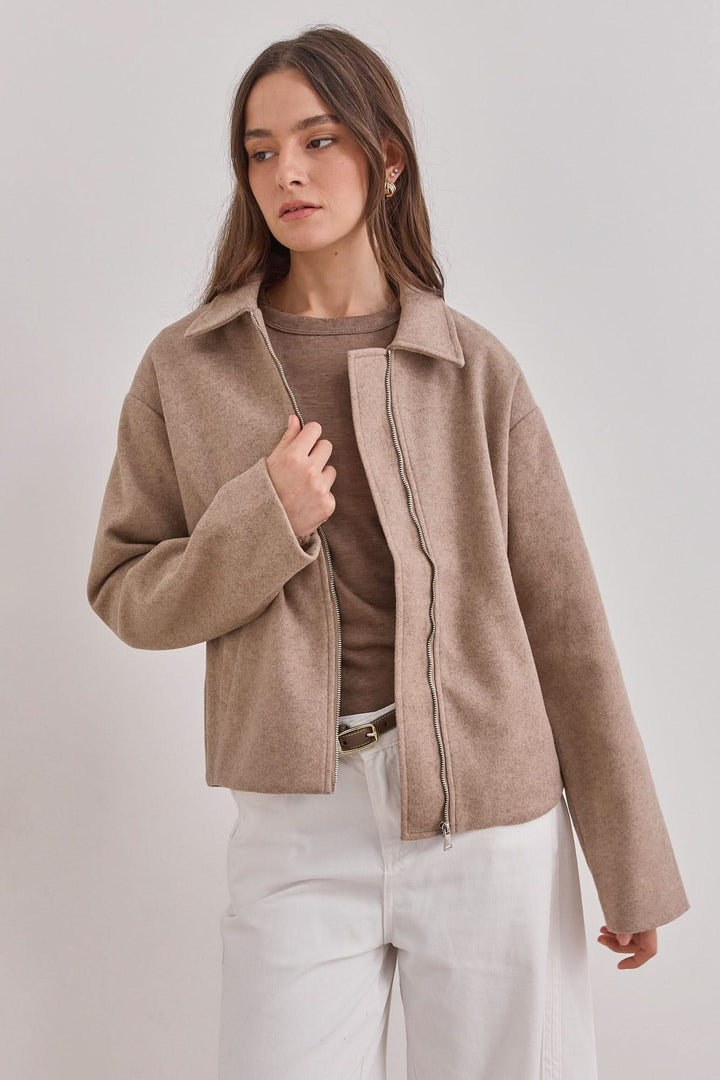 מעיל צמרירי אנאבל בשילוב צווארון | מוקה