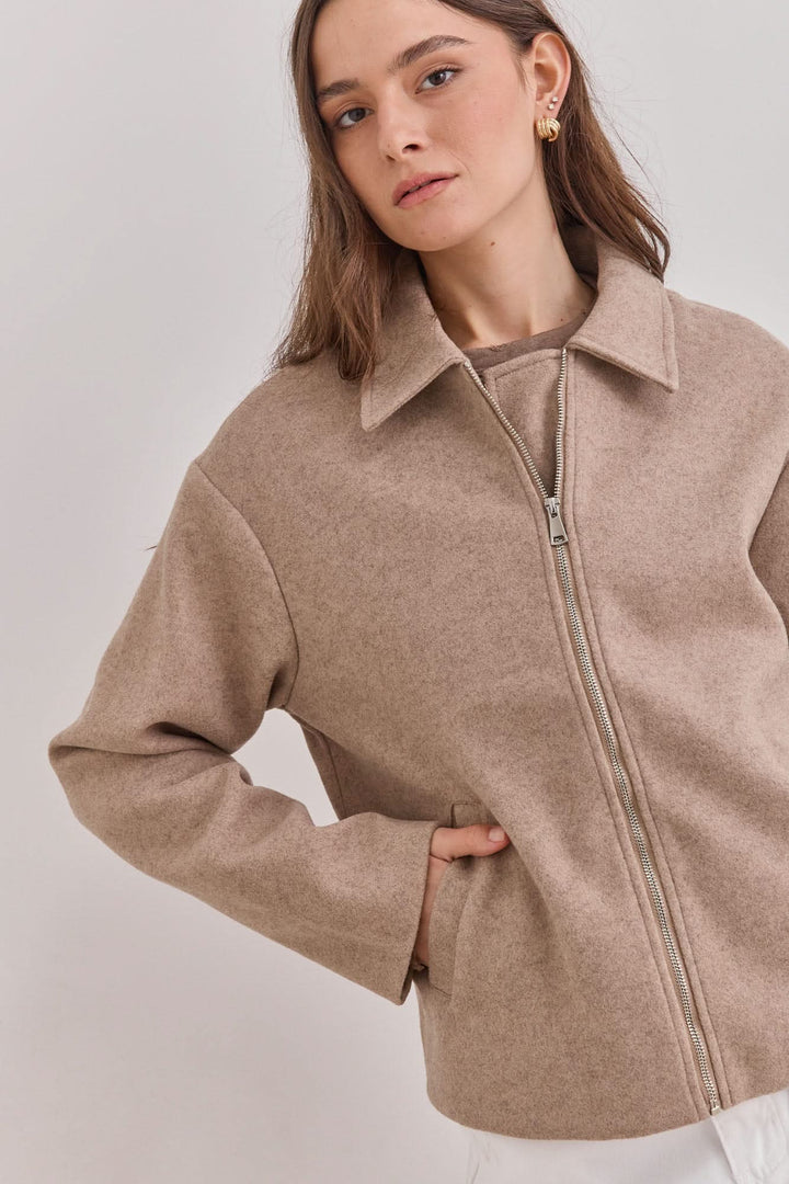 מעיל צמרירי אנאבל בשילוב צווארון | מוקה