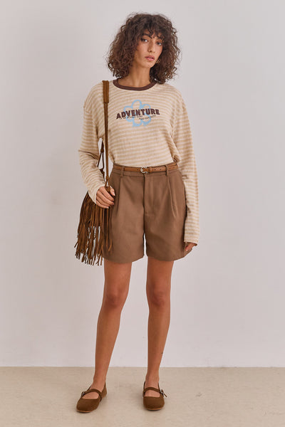 חולצת אליזבת' סטרייפס בשילוב פרינט |בז'/חום