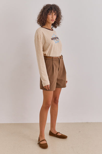 חולצת אליזבת' סטרייפס בשילוב פרינט |בז'/חום