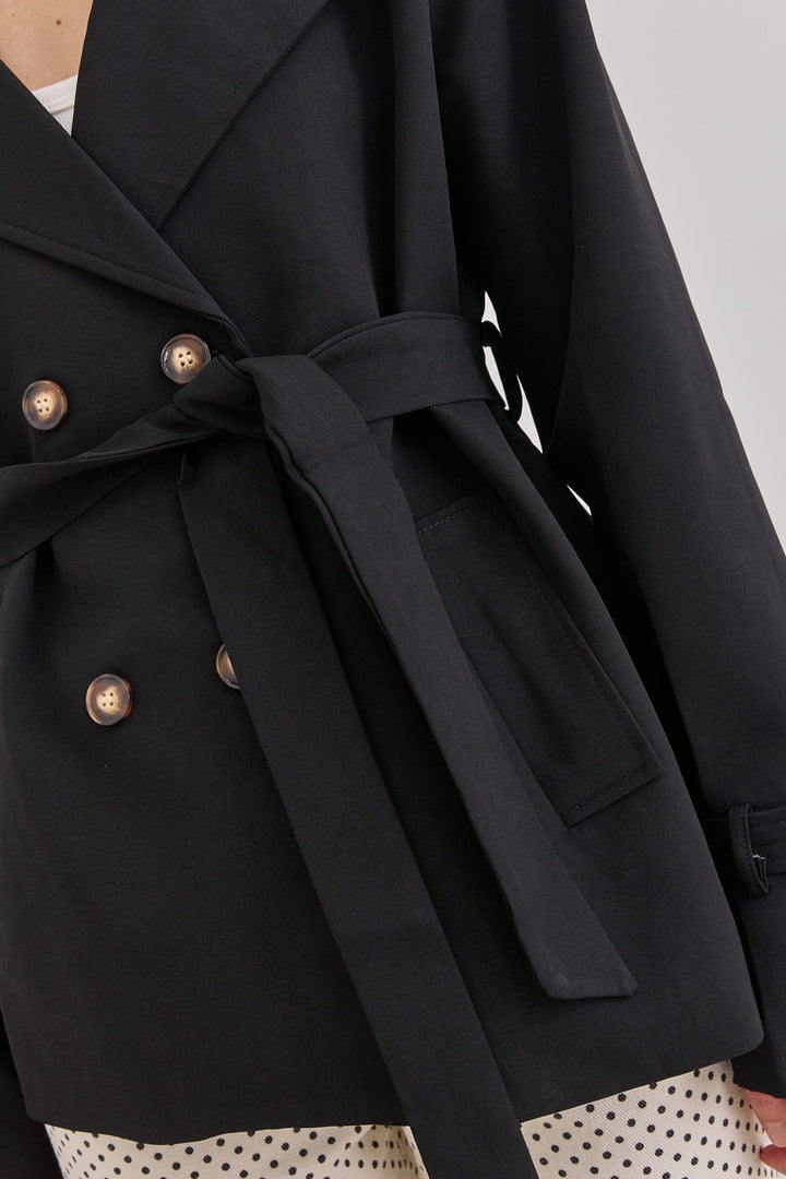 מעיל טראנץ' אנדראה צווארון דמוי עור | שחור