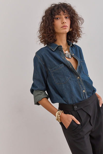 מכופתרת ג'ינס ג'ונסון רקמת לוגו | ג'ינס