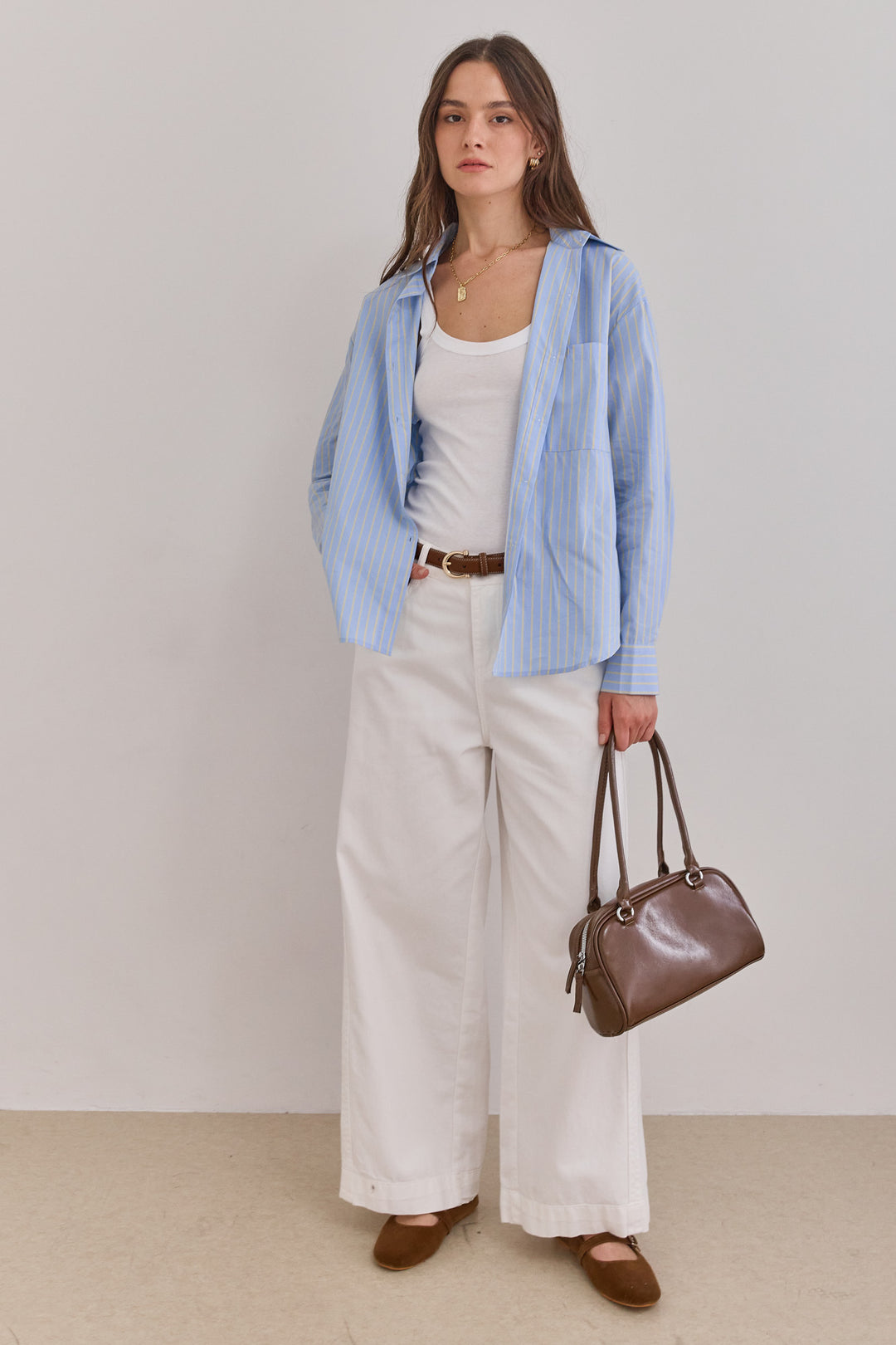 מכופתרת איוון סטרייפס | תכלת/צהוב