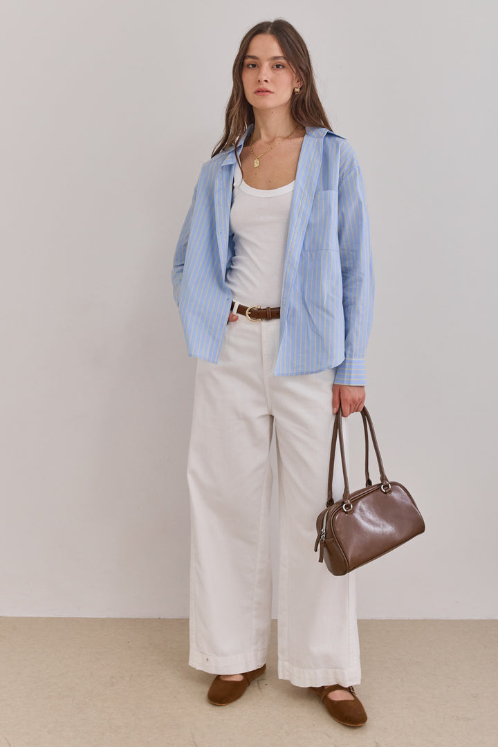 מכופתרת איוון סטרייפס | תכלת/צהוב