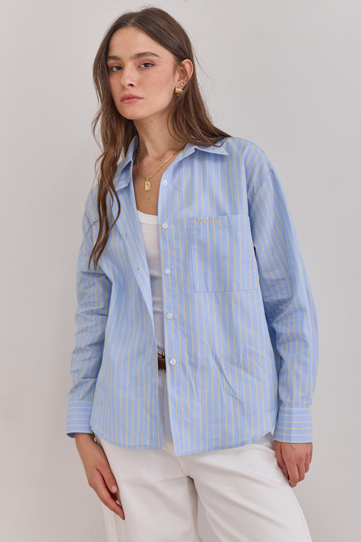 מכופתרת איוון סטרייפס | תכלת/צהוב