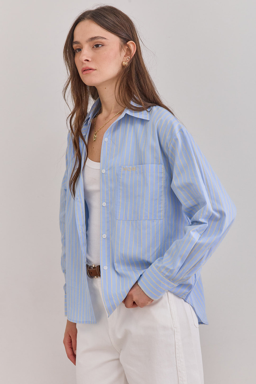 מכופתרת איוון סטרייפס | תכלת/צהוב