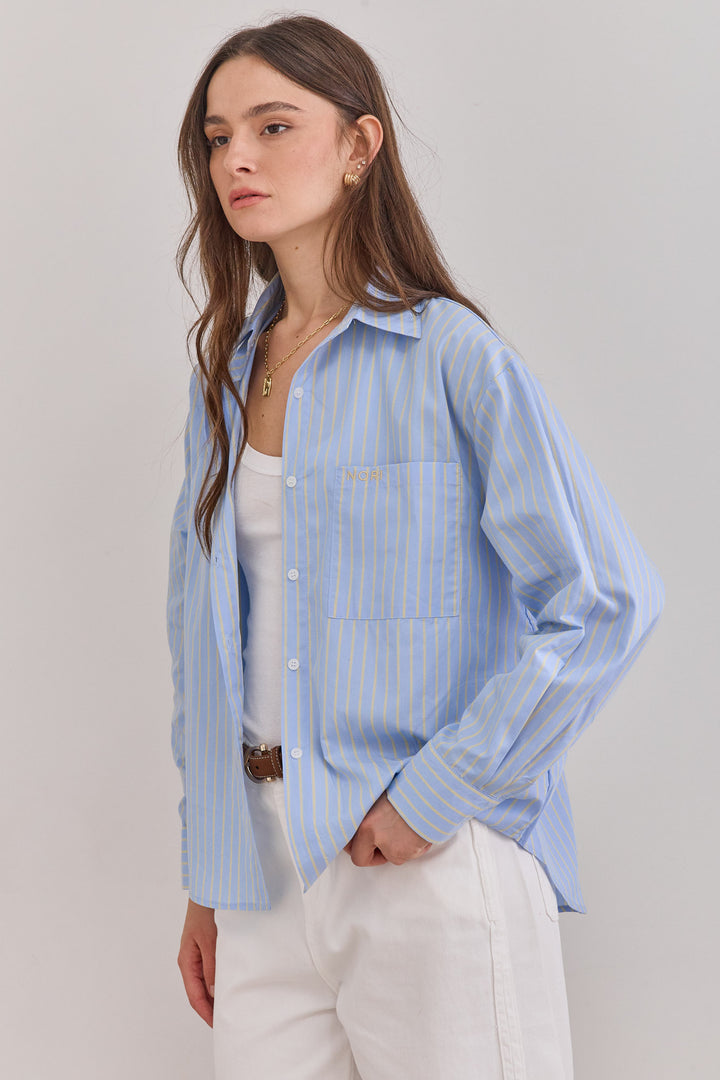 מכופתרת איוון סטרייפס | תכלת/צהוב