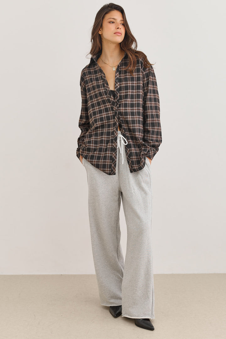 מכופתרת לילו משבצות גזרת אוברסייז | שחור/חום