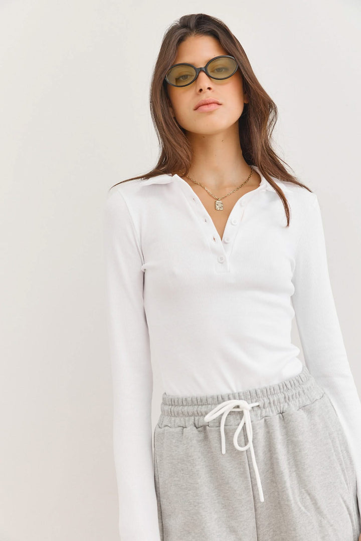 חולצת פולו שיינה שרוול ארוך | לבן