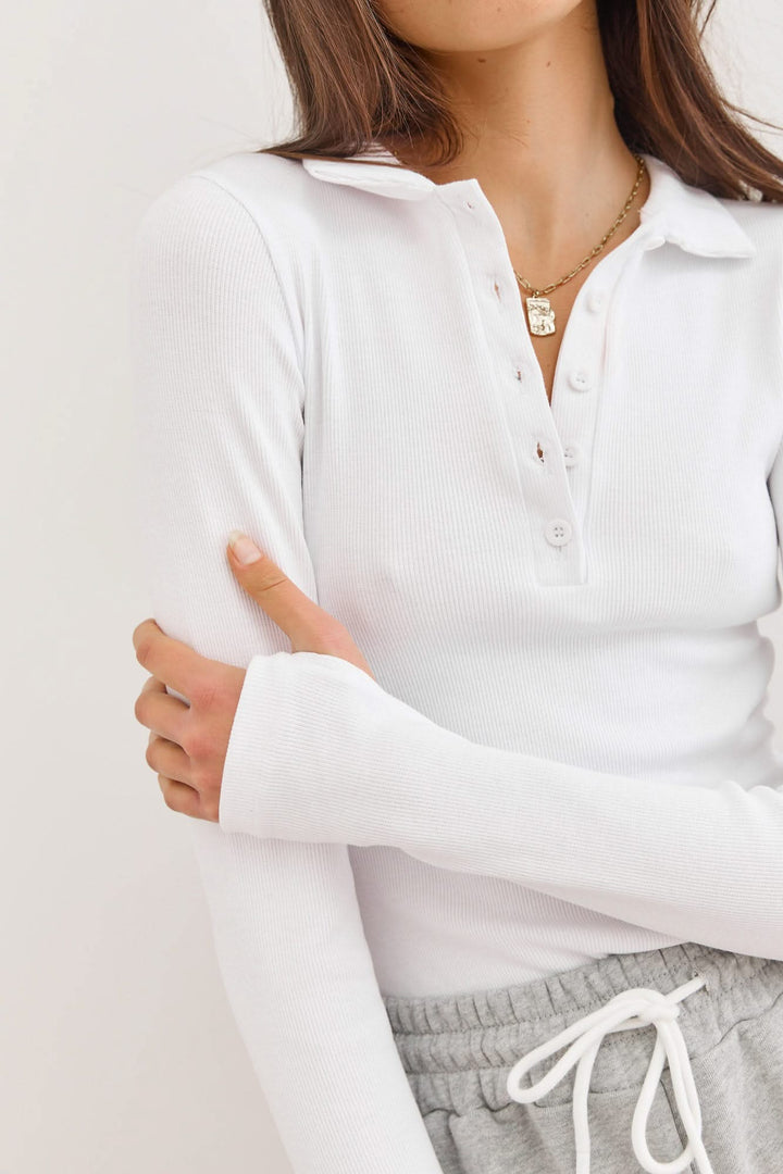 חולצת פולו שיינה שרוול ארוך | לבן