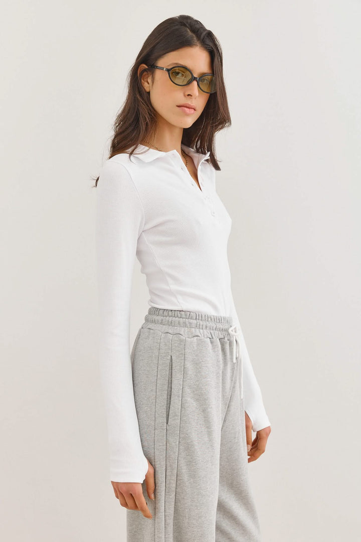 חולצת פולו שיינה שרוול ארוך | לבן