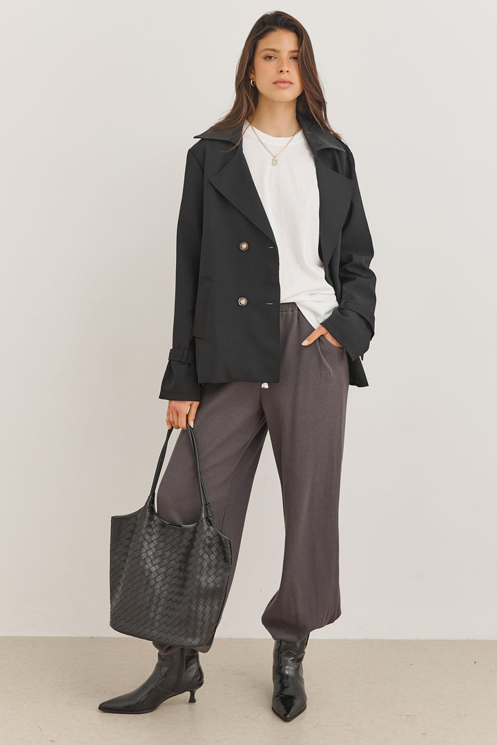 מעיל טראנץ' אנדראה צווארון דמוי עור | שחור