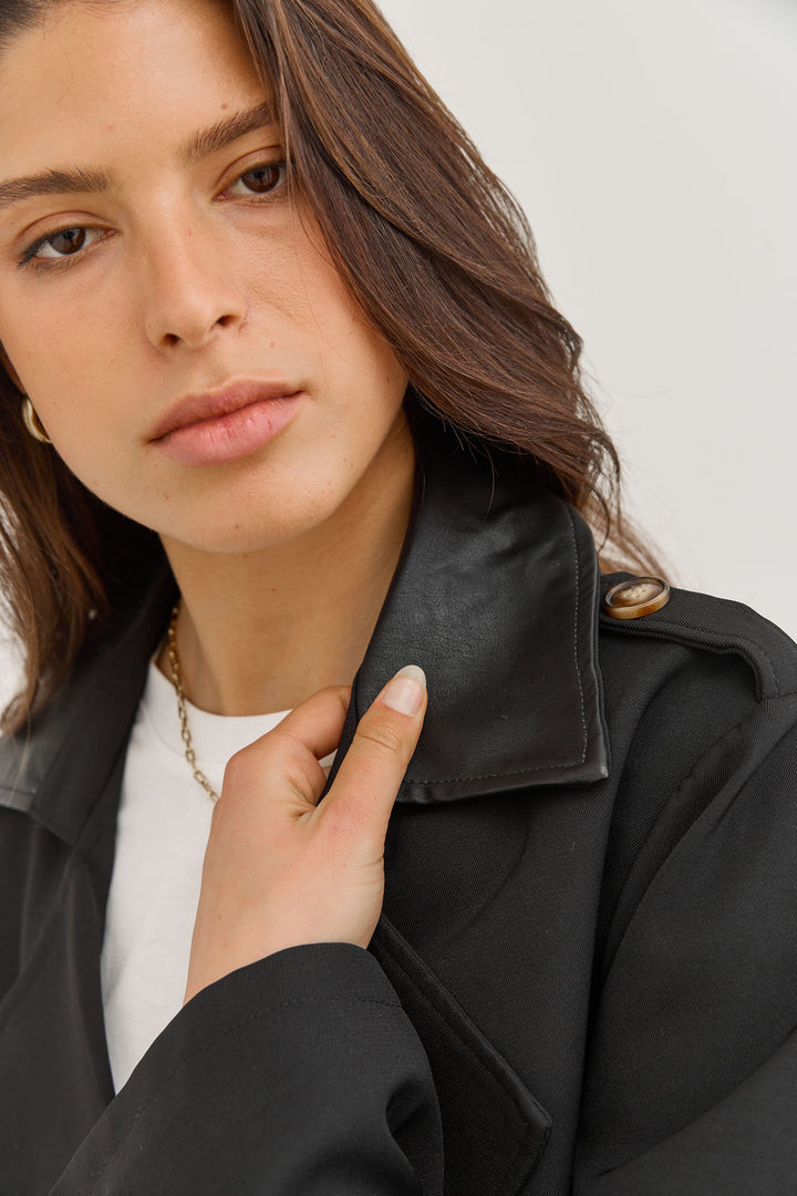 מעיל טראנץ' אנדראה צווארון דמוי עור | שחור