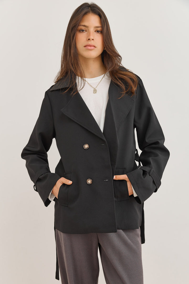 מעיל טראנץ' אנדראה צווארון דמוי עור | שחור