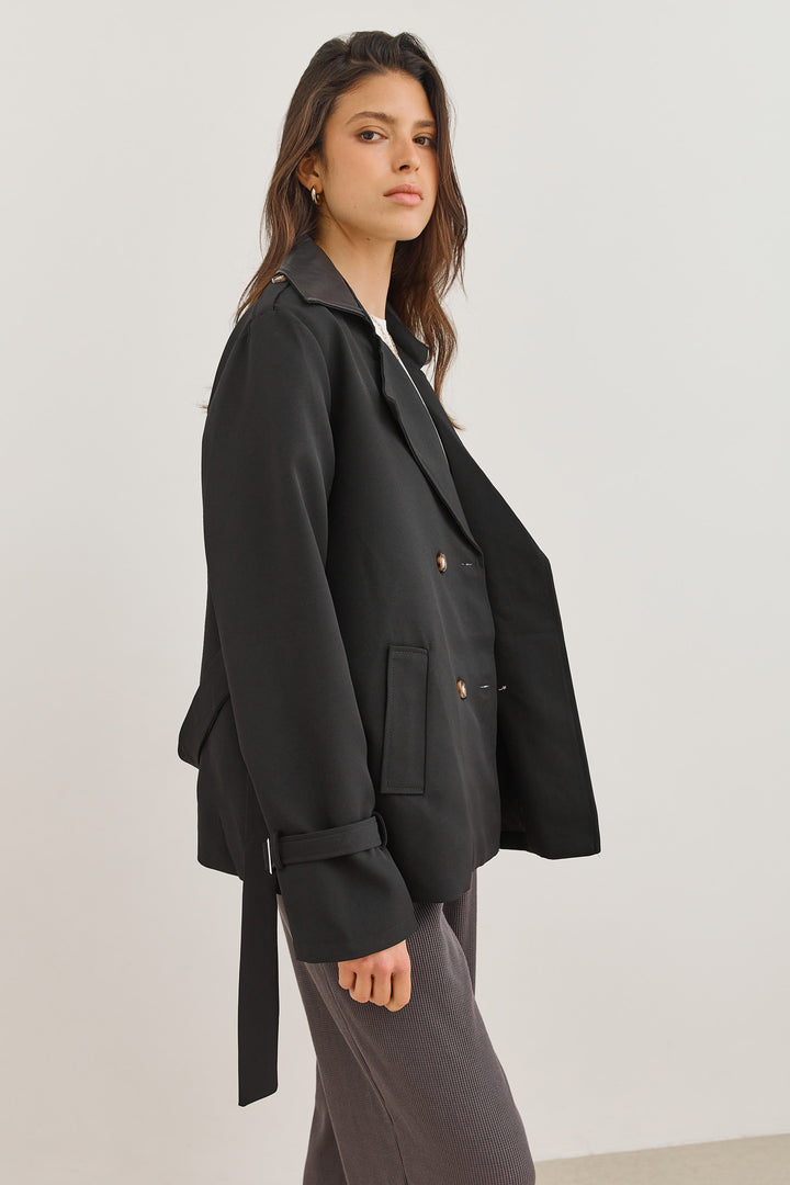 מעיל טראנץ' אנדראה צווארון דמוי עור | שחור